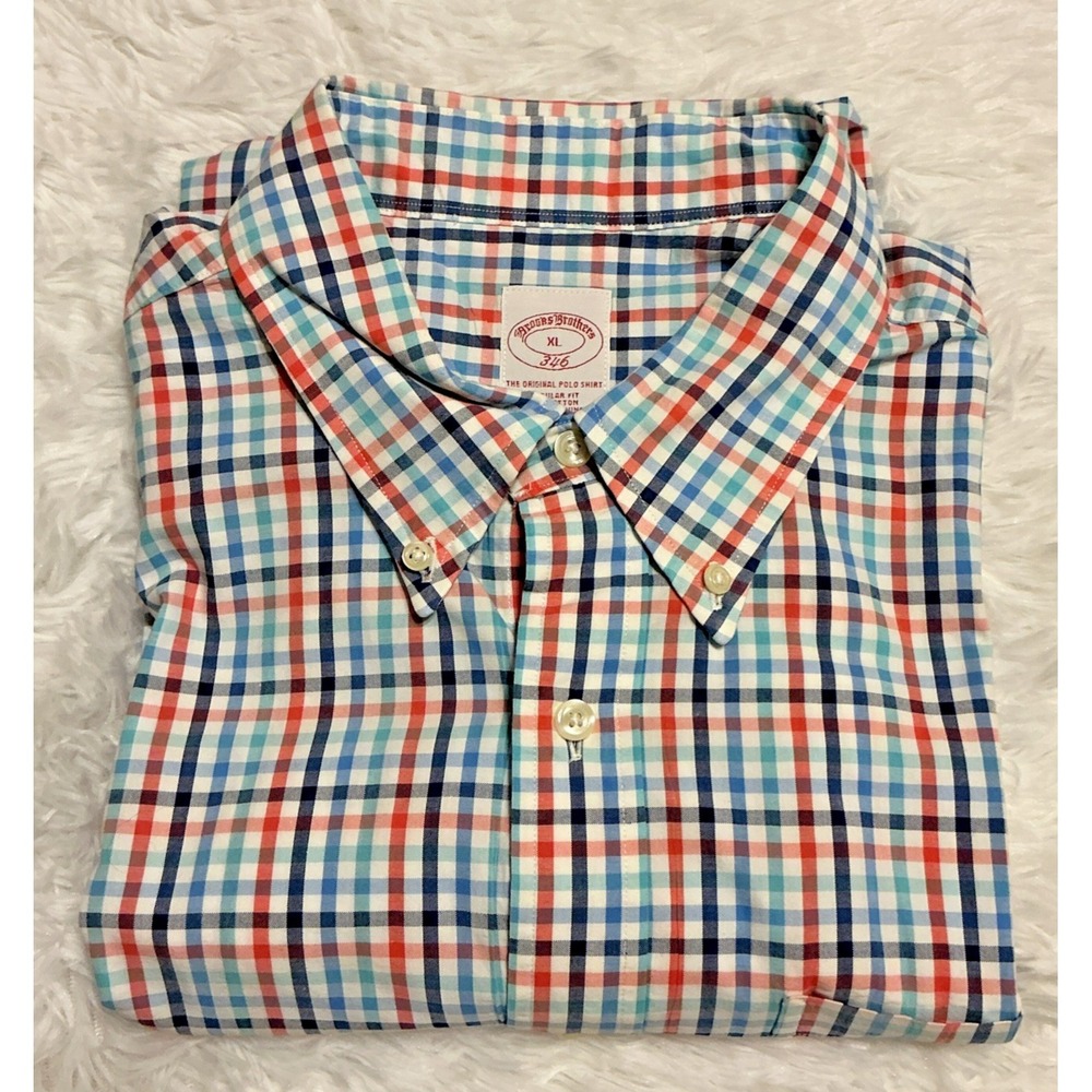 Brooks Brothers Xl Short Sleeve Button Down Men's Plaid Shirt